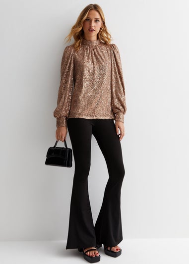 Gini London Mink Brown Sequin High Neck Loosefit Blouse