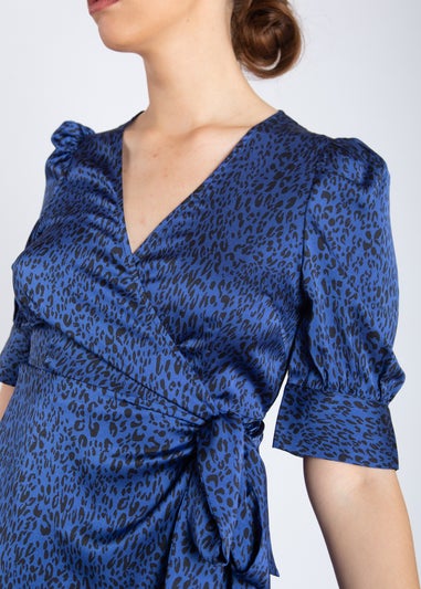 Gini London Blue Animal Print Midi Wrap Dress