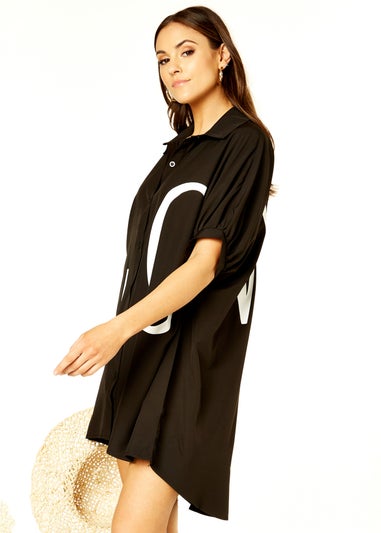 Gini London Black Oversized Love Batwinged Shirt Dress