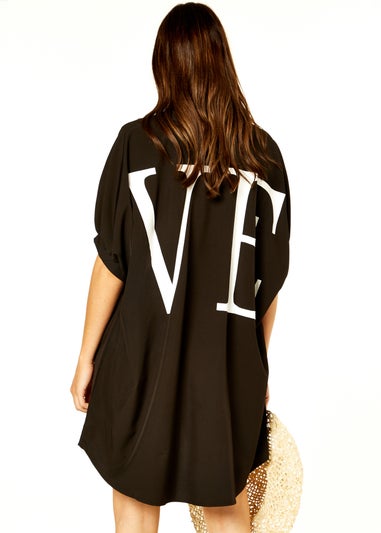 Gini London Black Oversized Love Batwinged Shirt Dress