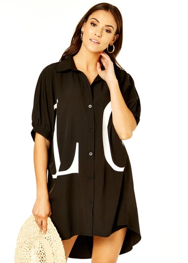 Gini London Black Oversized Love Batwinged Shirt Dress