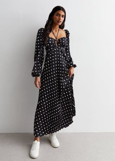 Gini London Black Polka Dot Pleated Cut Out Maxi Dress