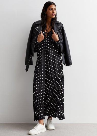 Gini London Black Polka Dot Pleated Cut Out Maxi Dress