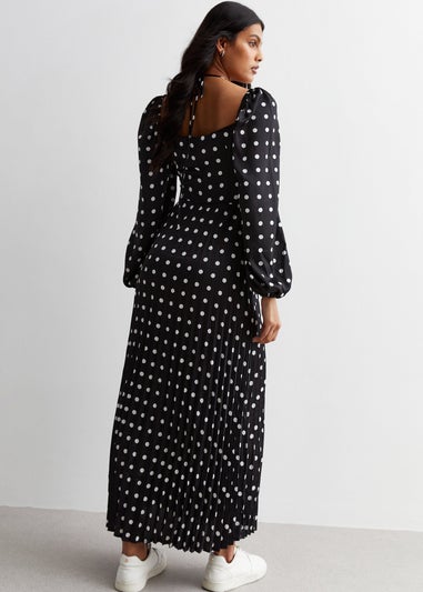 Gini London Black Polka Dot Pleated Cut Out Maxi Dress