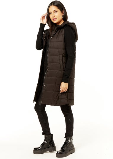 Gini London Black Longline Padded Hooded Gilet