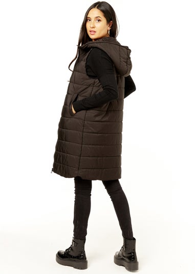 Gini London Black Longline Padded Hooded Gilet