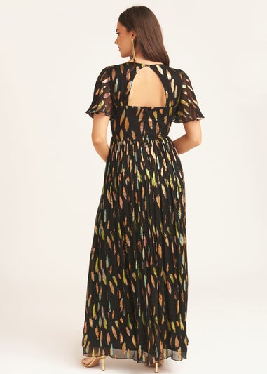 Gini London Black Multi Jacquard Angel Sleeves Maxi Dress