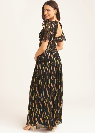 Gini London Black Multi Jacquard Angel Sleeves Maxi Dress