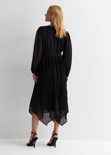 Gini London Black Pleated Hanky Hem Wrap Midi Dress