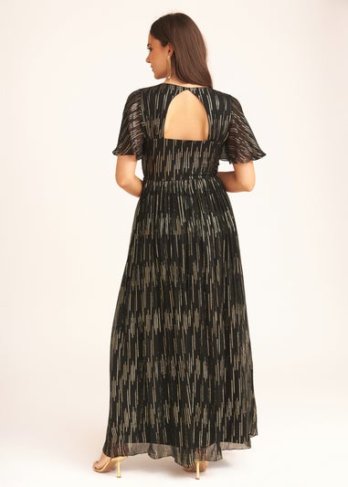 Gini London Black Stripe Foil Angel Sleeves Maxi Dress