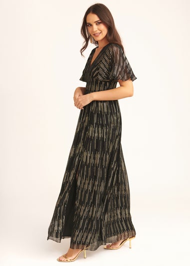 Gini London Black Stripe Foil Angel Sleeves Maxi Dress