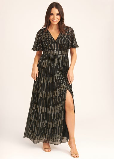 Gini London Black Stripe Foil Angel Sleeves Maxi Dress