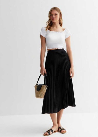 Gini London Black Pleated Elasticated Waist Midi Skirt