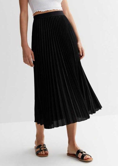 Gini London Black Pleated Elasticated Waist Midi Skirt