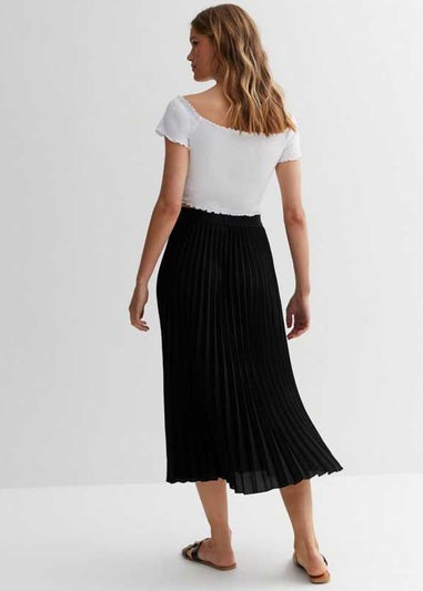 Gini London Black Pleated Elasticated Waist Midi Skirt