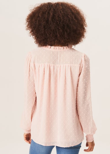 Gini London Light Pink Dobby Chiffon Frill Neck Blouse