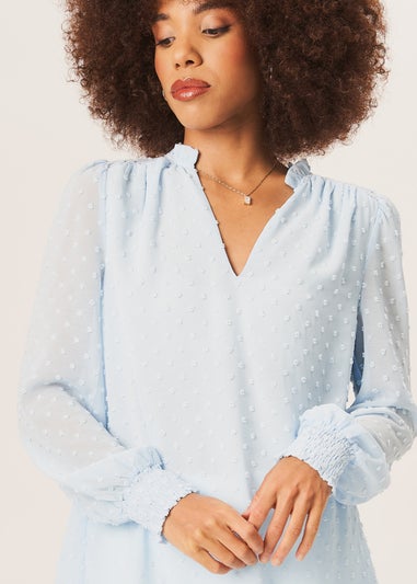 Gini London Light Blue Dobby Chiffon Frill Neck Blouse