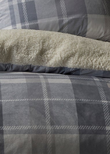 Fusion Snug Mulford Check Grey Plush Duvet Cover Set