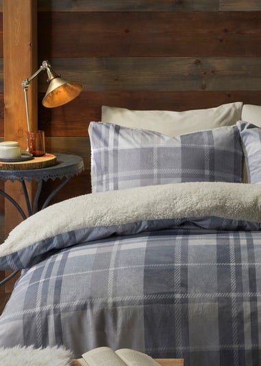 Fusion Snug Mulford Check Grey Plush Duvet Cover Set