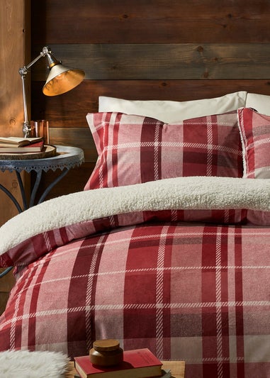 Fusion Snug Mulford Check Red Plush Duvet Cover Set