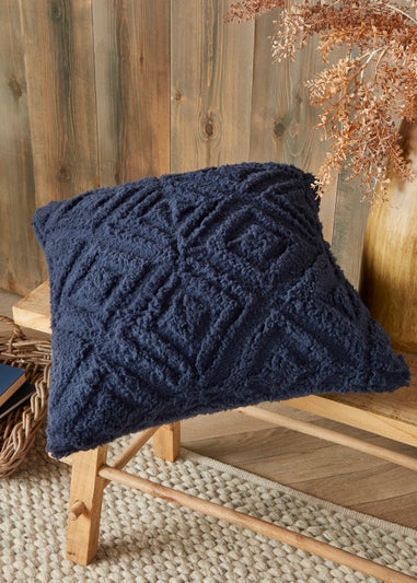 Fusion Snug Romo Navy Pinsonic Fleece Filled Cushion (43cm x 43cm)