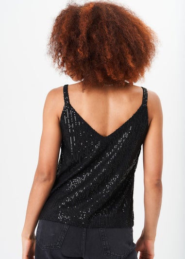 Gini London Black Sequin V Neck Cami Top