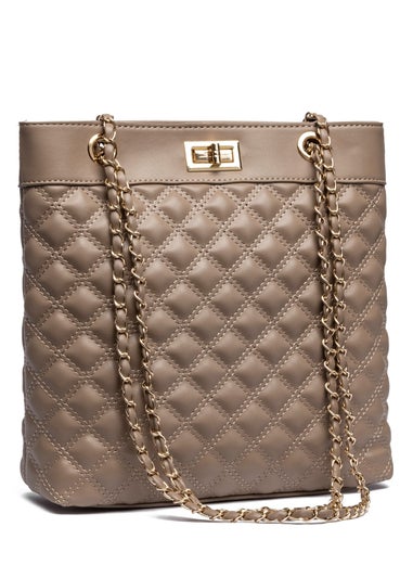 Raffaella Taupe Quilted Tote Shoulder Bag