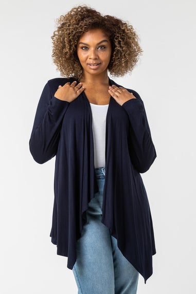 Roman Navy Curve Waterfall Front Jersey Cardigan