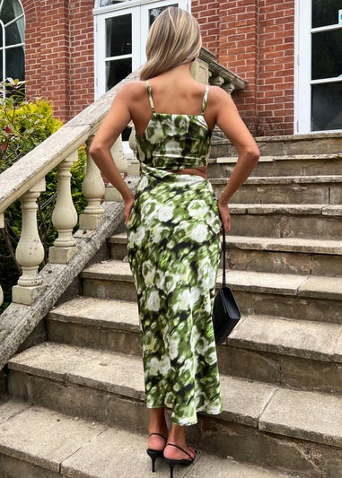 AX Paris Green Printed Asymmetric Cut Out Midi Dress