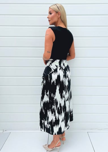 AX Paris Black And White Printed 2 In 1 Double Frill Split Midi Dress