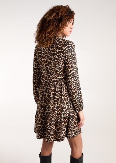 Blue Vanilla Brown Leopard Print Button Front Smock Dress