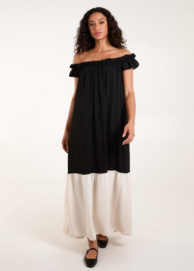 Blue Vanilla Black Bardot Off Shoulder Maxi Dress