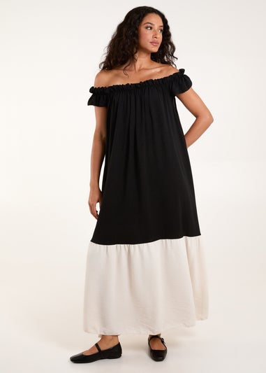 Blue Vanilla Black Bardot Off Shoulder Maxi Dress