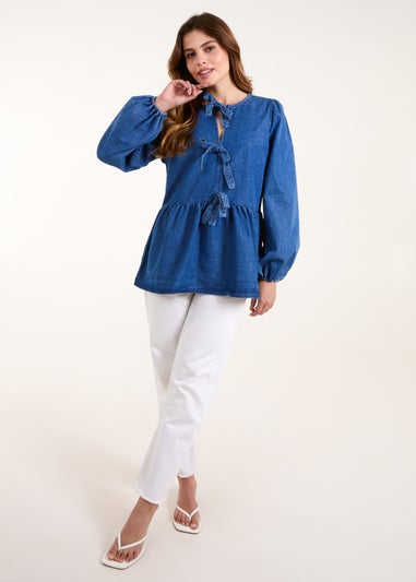 Blue Vanilla Denim Tie Front Chambray Blouse