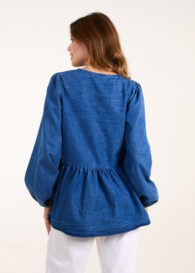 Blue Vanilla Denim Tie Front Chambray Blouse