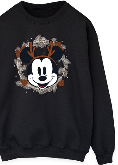 Disney Mickey Mouse Reindeer Wreath Men Black Sweatshirt