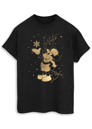 Disney Mickey Mouse Golden Winter Wishes Men Black T-Shirt