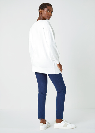 Roman Ivory Plain Stretch V-Neck Jumper