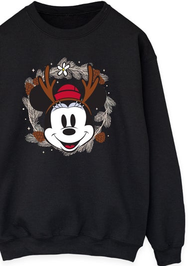 Disney Minnie Mouse Reindeer Wreath Women Black Sweatshirt