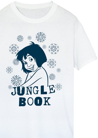 Disney Jungle Book Mowgli Flowers Women White Boyfriend Fit T-Shirt