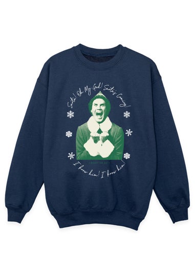 Elf Santa Coming Boys Navy Sweatshirt (3-13 Years)