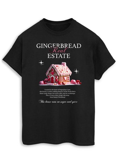 Christmas Gingerbread House Women Black Boyfriend Fit T-Shirt