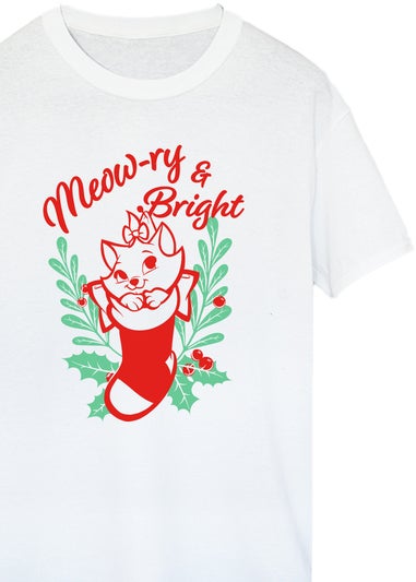 Disney The Aristocats Marie Meow-ry & Bright Women White Boyfriend Fit T-Shirt