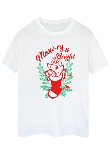 Disney The Aristocats Marie Meow-ry & Bright Women White Boyfriend Fit T-Shirt