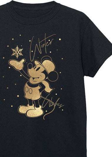 Disney Mickey Mouse Golden Winter Wishes Boys Black T-Shirt (3-13 Years)