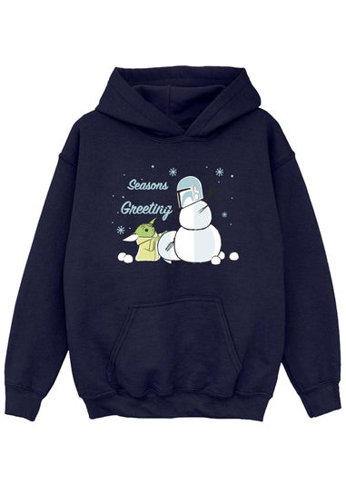 Star Wars Mandalorian Snowman Seasons Greeting Boys Navy Hoodie (3-13 Years)