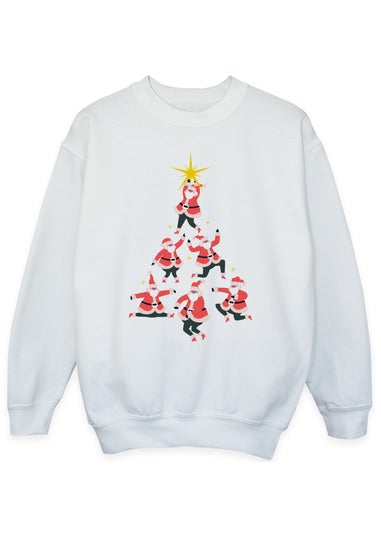 Christmas Santa Tree Boys White Sweatshirt (3-13 Years)