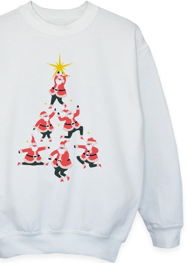 Christmas Santa Tree Boys White Sweatshirt (3-13 Years)