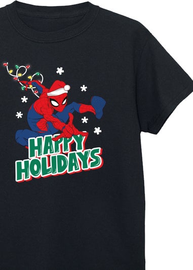 Marvel Spider-Man Happy Holidays Kids Black T-Shirt (3-13 Years)