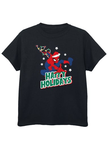 Marvel Spider-Man Happy Holidays Kids Black T-Shirt (3-13 Years)